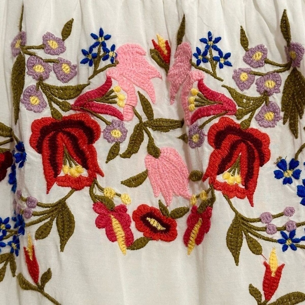 FREE PEOPLE Sunbeams White Embroidered Off the Shoulder Mini Dress Large - Picture 5 of 6